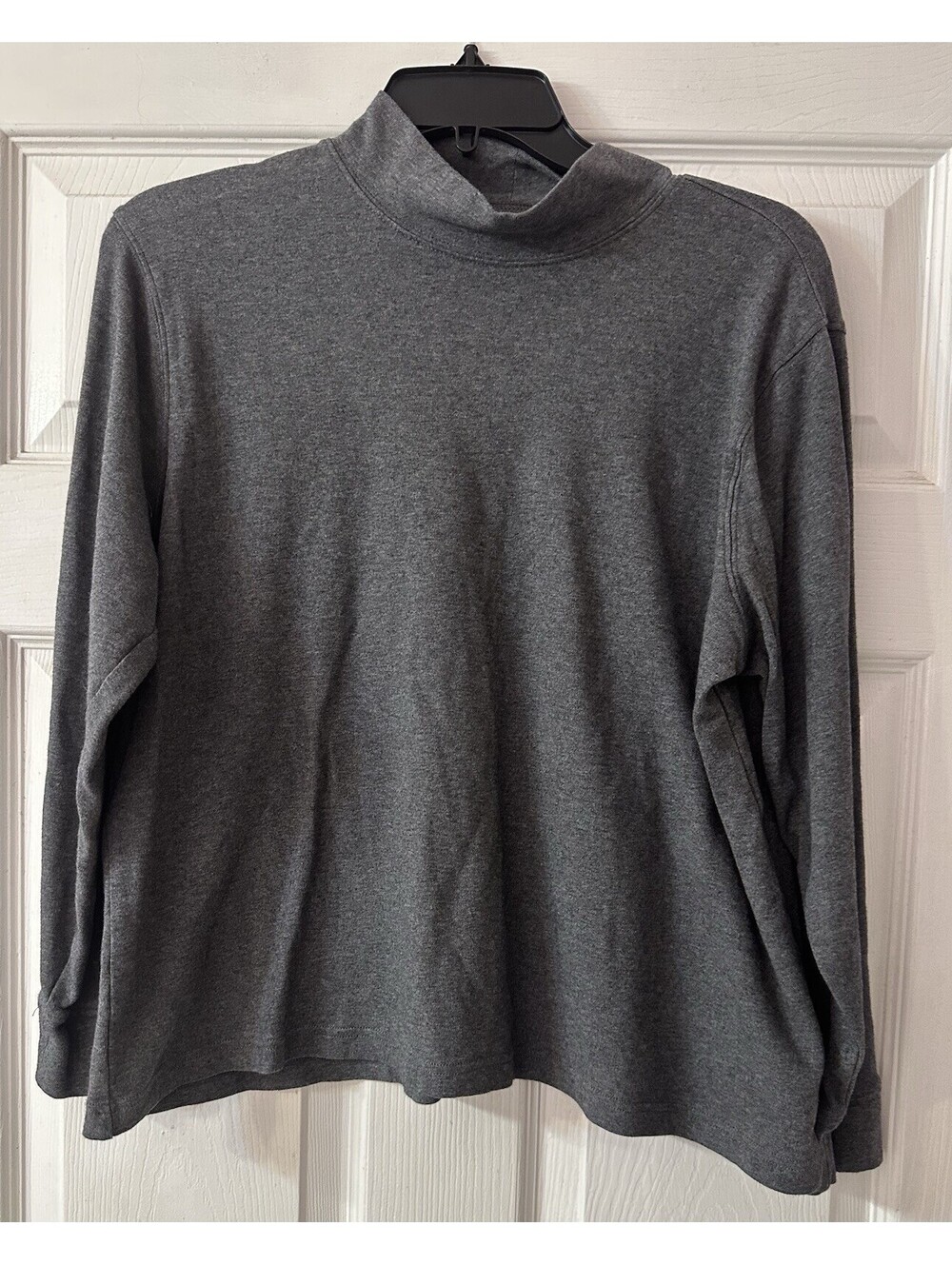 Lands’ End Women XL Petite Gray Mock Neck Long Sleeve Stretch Relaxed Top